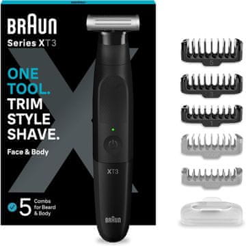 BRAUN Braun Series XT3 električni brivnik za obraz in telo, 7 nastavkov, črn