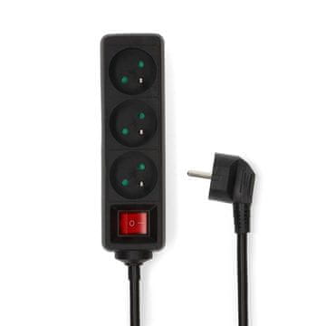 Nedis Razširitvena vtičnica Tip E CEE 7 6 3 smerni 5 00 m 3680 W 16 A Vrsta ozemljitve Pin Earth 230 V AC 50 60 Hz Kot vtičnice 45 H05VV F 3G1 5 mm² Stikalo za vklop izklop Črna