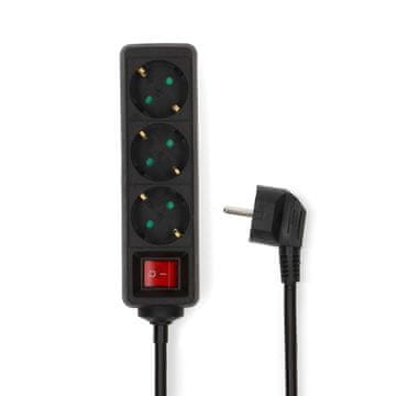 Nedis Razširitvena vtičnica Tip F CEE 7 7 3 smerni 5 00 m 3680 W 16 A Vrsta ozemljitve stranski kontakti 230 V AC 50 60 Hz Kot vtičnice 45 H05VV F 3G1 5 mm² Stikalo za vklop izklop Črna