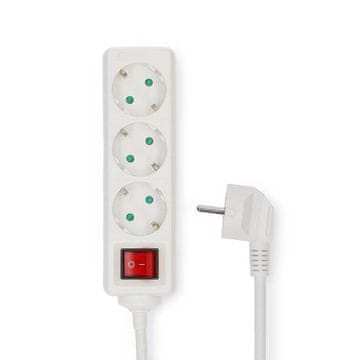 Nedis Razširitvena vtičnica Tip F CEE 7 7 3 smerni 5 00 m 3680 W 16 A Vrsta ozemljitve stranski kontakti 230 V AC 50 60 Hz Kot vtičnice 45 H05VV F 3G1 5 mm² Stikalo za vklop izklop Bela