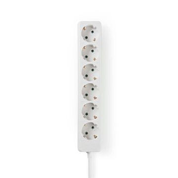 Nedis Razširitvena vtičnica Tip F CEE 7 7 6 smerni 1 50 m 3680 W 16 A Vrsta ozemljitve stranski kontakti 230 V AC 50 60 Hz Kot vtičnice 45 H05VV F 3G1 5 mm² Bela