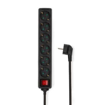 Nedis Razširitvena vtičnica Tip F CEE 7 7 6 smerni 5 00 m 3680 W 16 A Vrsta ozemljitve stranski kontakti 230 V AC 50 60 Hz Kot vtičnice 45 H05VV F 3G1 5 mm² Stikalo za vklop izklop Črna