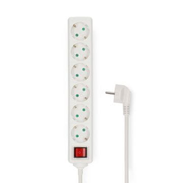 Nedis 6-smerna podaljška vtičnica tip F, 5 m, 3680 W, 16 A, bela