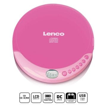 LENCO Prenosni CD predvajalnik s funkcijo polnjenja roza