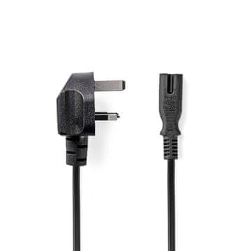 Nedis UK napajalni kabel UK moški IEC 320 C7 2 00 m Da 2 x 0 75 mm² Baker Okrogla Ponikljano Združeno kraljestvo PVC Napajalni vtič Tip G 250 V AC 3 A Črna