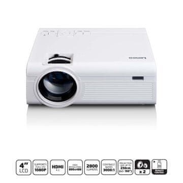LENCO LCD projektor z visoko ločljivostjo, podpira vsebino Full HD 1080P Bela