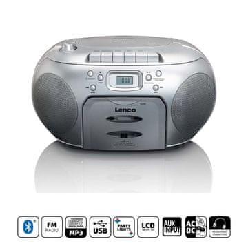 LENCO Prenosni FM radio CD-kasetofon Srebrna