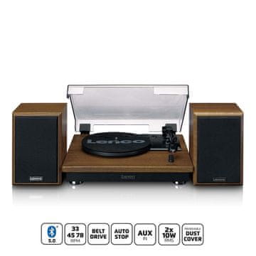 LENCO Gramofon z Bluetooth sprejemnikom in dvema lesenima zvočnikoma