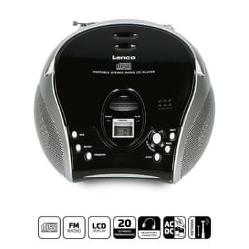 LENCO Prenosni stereo FM radio s CD predvajalnikom Črna/srebrna