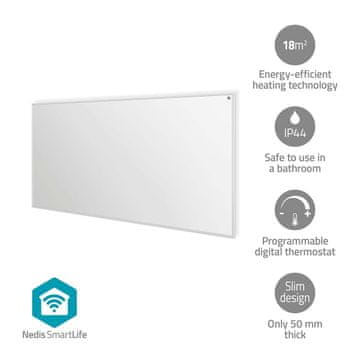 Nedis Infrardeči grelni panel SmartLife 700 W 1 Nastavitev toplote Nastavljiv termostat Daljinski upravljalnik IP44 Bela