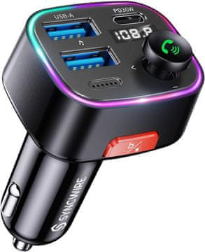 FM SYNCWIRE FM oddajnik Bluetooth 5.4, 48W (36W PD + 12W), adapter za avto, svetlobni senzor, HiFi bas