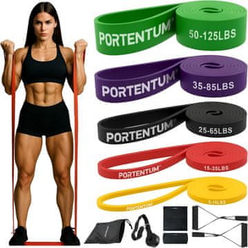 slomart PORTENTUM set trakov za fitnes 5x (z ročaji, vratnim sidrom)
