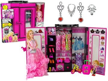 slomart LEAN TOYS Set za igranje: punčka z omaro, oblekami in dodatki