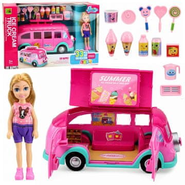 slomart LEAN TOYS Lorry Food Truck Ledomat z Lutko in dodatki, Roza, 33 el.