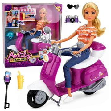 Anlily LEAN TOYS Lutka Anlily na Skuterju, Vijolično-Bela, z dodatki