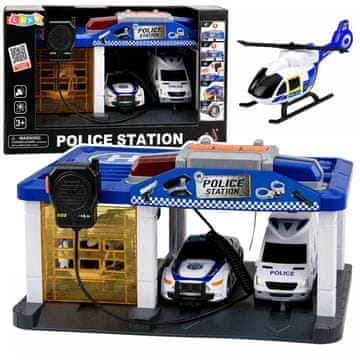 slomart LEAN TOYS Policijska postaja s garažo, avtomobili in helikopterjem - luč in zvok