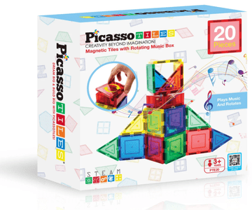 PicassoTiles set magnetnih ploščic z glasbeno ploščico, 20 kosov