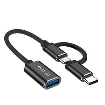 Alecto Yesido 2-v-1 USB-A na USB-C/Micro USB OTG adapter, 10 cm