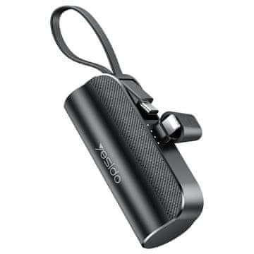 Alecto Yesido Ultra Mini Power Bank 5000mAh z USB-C kablom / Lightning vtičem - črna