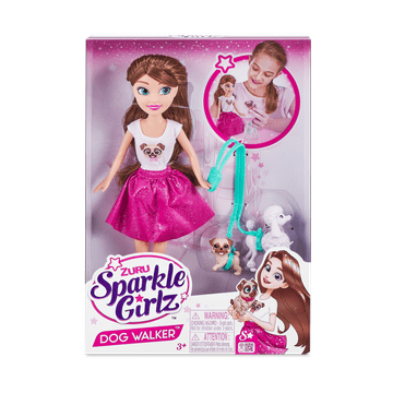 Alltoys Lutka Sparkle Girlz, 28 cm, z 2 kužkoma in povodcema