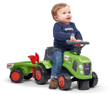 Alltoys Otroški poganjalec Claas, zeleni traktor z volanom in prikolico