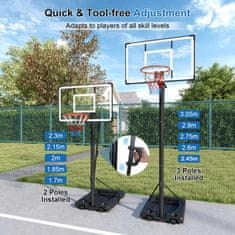 Costway Prenosni košarkarski koš nastavljiv 1 6 3 m tabla 109 cm