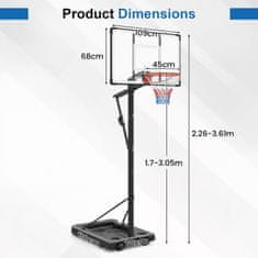 Costway Prenosni košarkarski koš nastavljiv 1 6 3 m tabla 109 cm