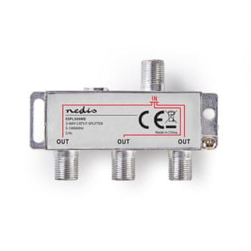 Nedis CATV razdelilnik | 5–1000 MHz | Vstavitvena izguba 6,8 dB | 3 izhodi | 75 Ω | Cinkova zlitina