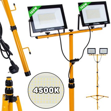 GEKO 2x100W SMD LED gradbeni reflektor na stativu 4500K