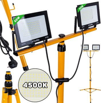 GEKO 2x50W SMD LED gradbeni reflektor na stativu 4500K