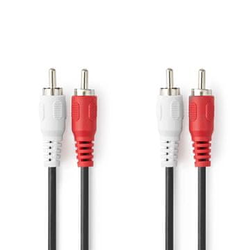 Nedis Stereo avdio kabel | 2x RCA Hane | 2x RCA Hane | ponikljana | 1,50 m | Okrogla | Svart | Oznaka