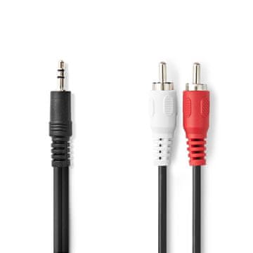Nedis Stereo avdio kabel | 3,5 mm Hane | 2x RCA Hane | ponikljana | 2,00 m | Okrogla | Svart | Oznaka