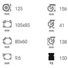 Vrtljivo kolo z zavoro 125 mm 150 kg BPPF 1251 Performa