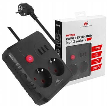 Maclean Podaljšek MCE388 B. 2 vtičnici 3xUSB 3 m