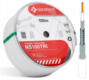 CONOTECH Koaksialni kabel RG6 TriShield NS100TRI 100m razred A CU 1,02 mm