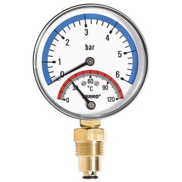 Ferro Termomanometer 80 mm 1/2 palca radialni 0-6 bar, 0-120°C