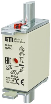 ETI Talilni vložek - NH000 gG 50A/500V - počasen