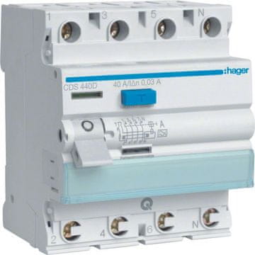 Hager 3P+N 40A/30mA diferencialno stikalo tipa A QuickConnect