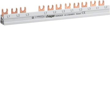 Hager Horizontalna viličasta glavničasta zbiralka 4P 10 mm2 za RCCB 4P+MCB / SPD 4P+MCB
