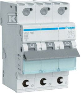 Hager MCB PREOBREMENITEV ICN=6000A 3P B 6A QUI