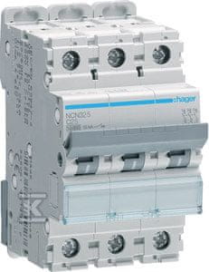 Hager PREOBREMENITEV MCB ICN=10000A/ICU=15KA 3P C 25