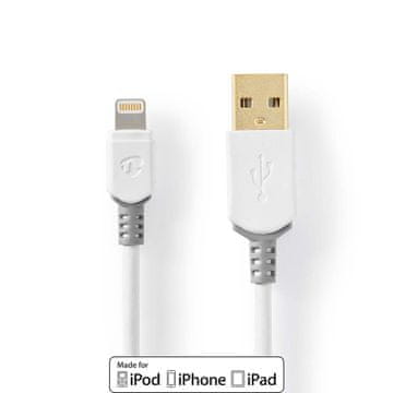 Nedis Lightning kabel | USB 2.0 | Apple Lightning, 8-polni | USB-A moški | 480 Mbps | Pozlačeno | 3,00 m | Okrogla | PVC | Siva/bela | Škatla