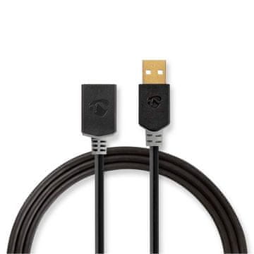 Nedis USB kabel | USB 2.0 | USB-A moški | USB-A ženski | 480 Mbps | Pozlačeno | 3,00 m | Okrogla | PVC | antracit | Škatla