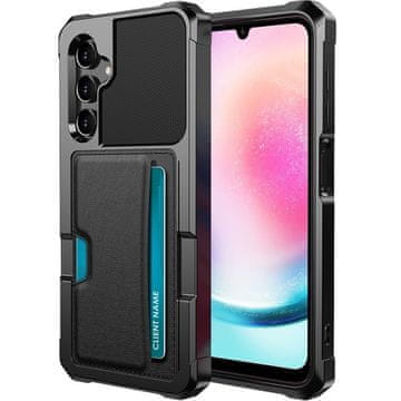 GS Ovitek za Samsung Galaxy A15 5G, držalo za kartice s stojalo, črn + 9H steklo