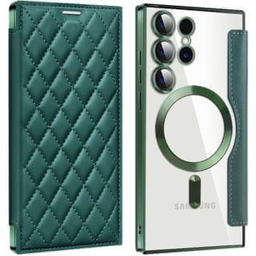 GS Ovitek za Samsung Galaxy S24 Ultra z naslonom, RFID denarnica MagSafe z zaščito kamere, zelen