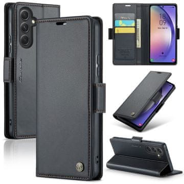 CaseMe Ovitek Flip za Samsung Galaxy A54 5G, denarnica Litchi, črna