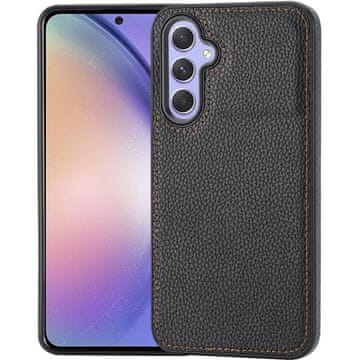 GS Ovitek iz usnja Lychee za Samsung Galaxy A54, črn