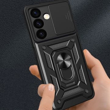 GS Ovitek za Samsung Galaxy S24, oklepni drsni obroč, črn + 9H steklo