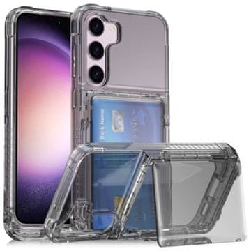 GS Ovitek za Samsung Galaxy S23, držalo za kartice, stojalo, prozoren / črn
