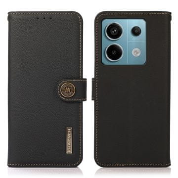 RFID usnjen ovitek za Xiaomi Redmi Note 13 Pro 5G, tekstura ličija, črn